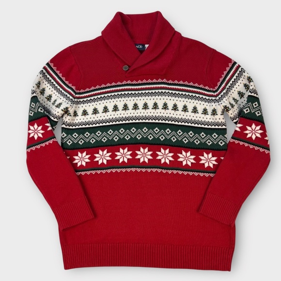 Children's Place Fair Isle Christmas Cardigan Sweater Shawl BOYS 16 XXL Holiday - Picture 1 of 7